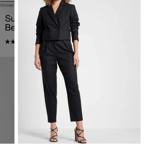 Express Black Linen High Rise Ankle Paperbag Pants Size 12 - Picture 2 of 7